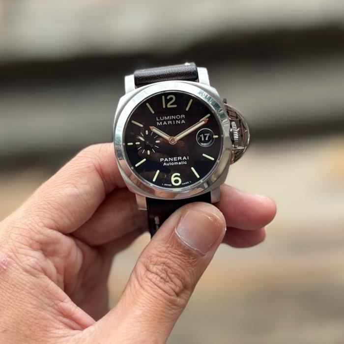 Panerai Luminor Marina Pam 048 Automatic Jam Tangan Pria Tali Kulit Hitam Desain Elegan dan Mewah
