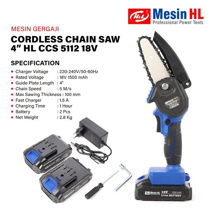 H&L CCS-5112 Gergaji Chainsaw Baterai Cordless Saw / Gergaji Chain Saw 18v