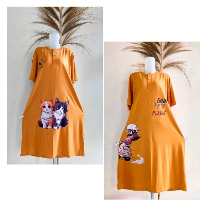 Dress Tidur Wanita Kaos Katun Combed Motif Karakter Kancing Busui Bumil daster 2025 daster polos pen