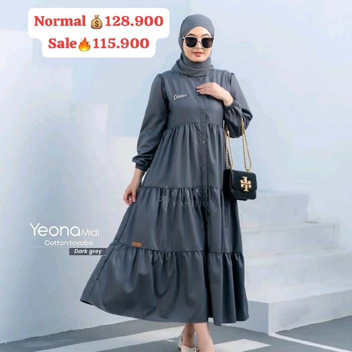 Resdy stok  *YEONA MIDI BY GHIINA*  Fashion Presents Fashion Muslim Wanita Yeona Midi Dress Motif Po