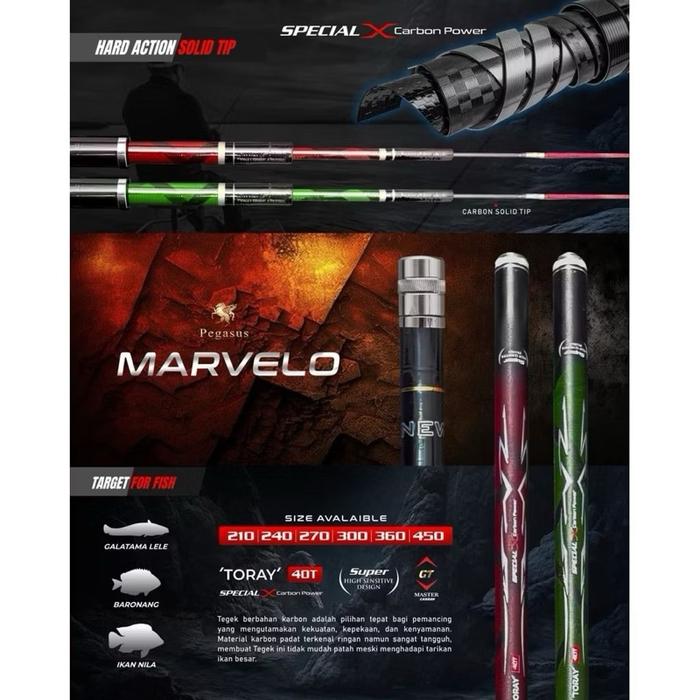 Pegasus TEGEK PEGASUS MARVELO 210/240/270/300/360/450 Special X Carbon Power Hard Action Solid Tip R