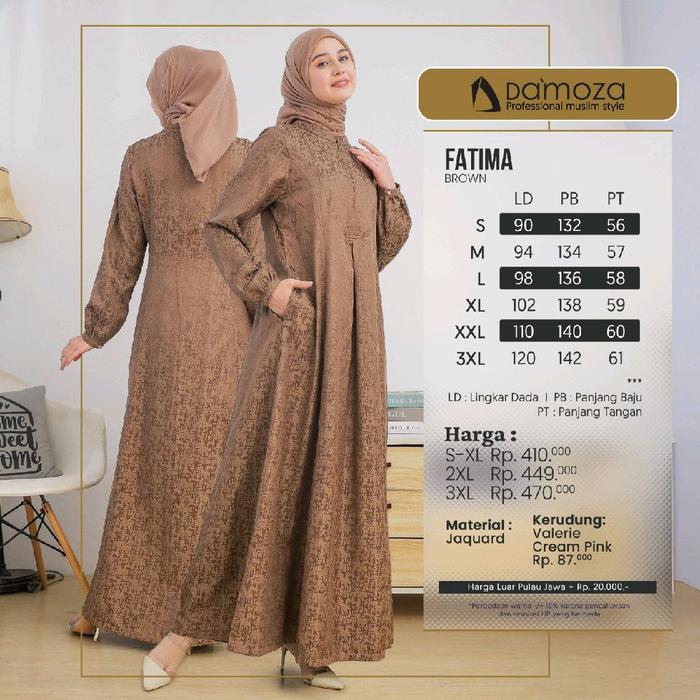 Baju Gamis Damoza Fatima Brown 2025 - Minimalis & Elegan - Remaja, Mewah, Muslim, Dress, Syari, Nyam
