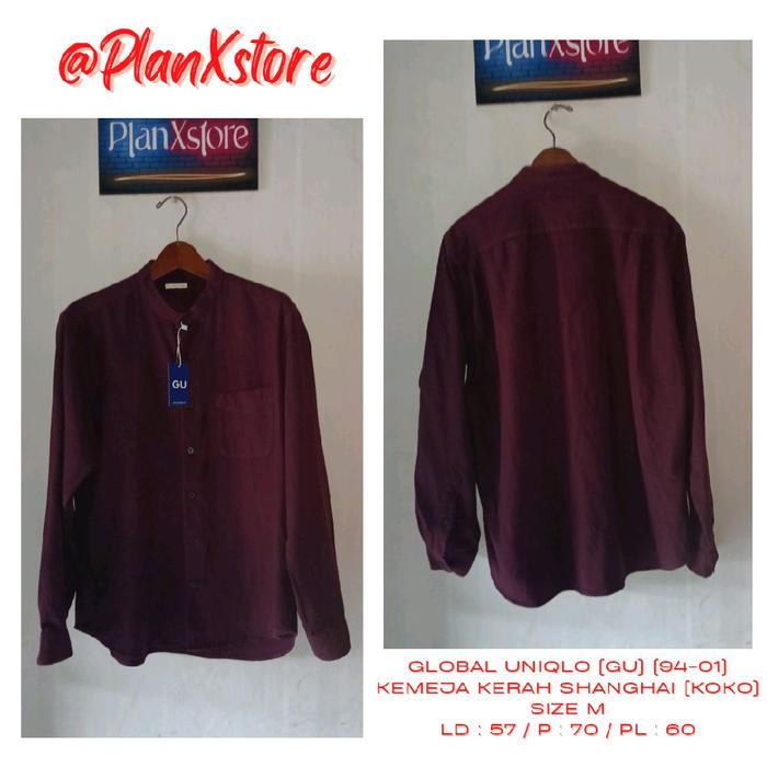 GLOBAL UNIQLO (GU) (94-01) KEMEJA KERAH SHANGHAI (KOKO) SIZE M WARNA MAROON