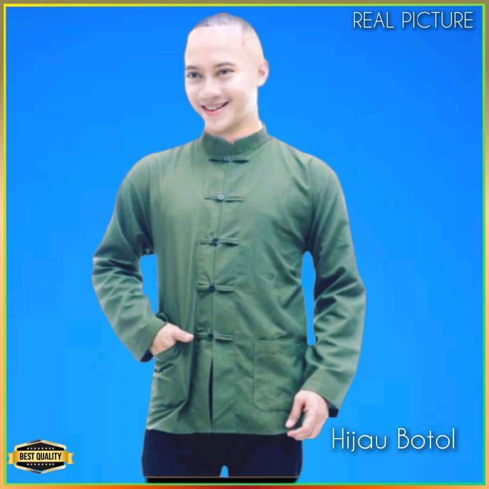 Baju Cheongsam Pria Modern Elegan Hijau Botol