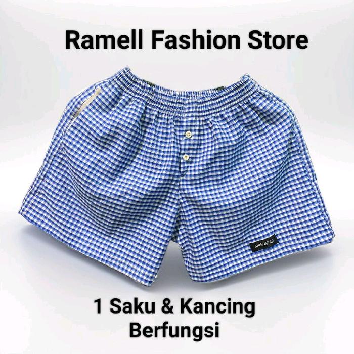Celana Boxer Kancing Motif Kotak Kotak Pria Dan Wanita Dewasa Unisex Shorts