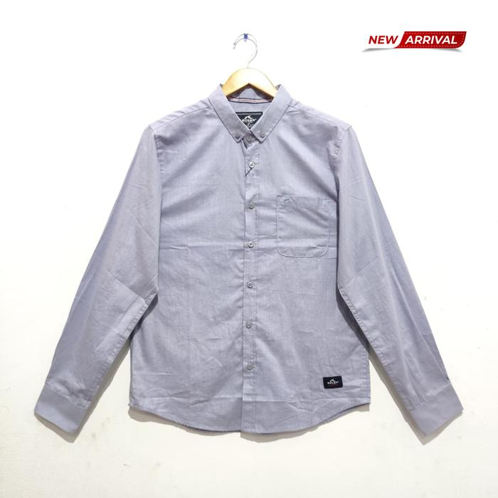 ROLUN Kemeja Casual Pria Polos Slim Fit Abu Biru Lengan Panjang CS451281