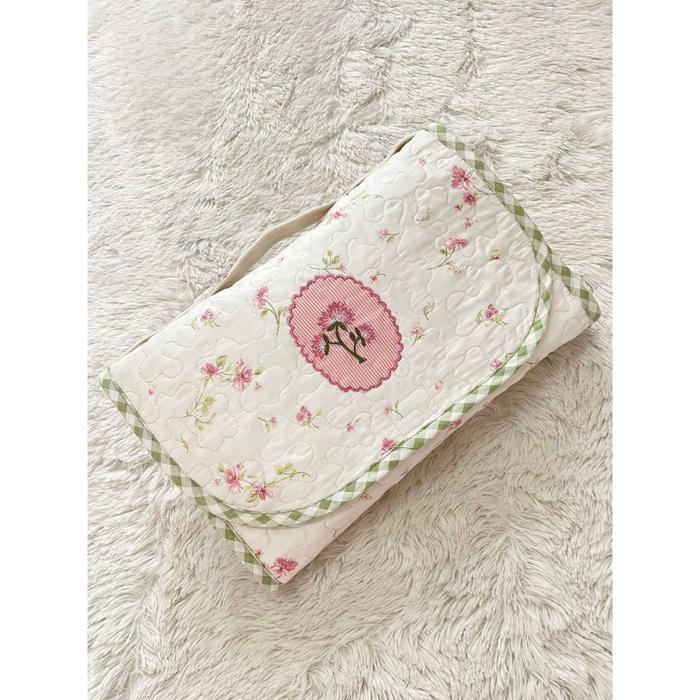 Terbaru Mukena Katun Travel Motif Dasar Putih Bunga Dusty Mix Hijau