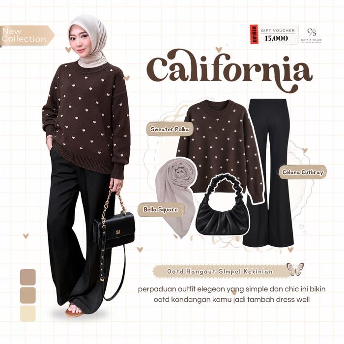 Baju Setelan Wanita Terbaru Muslim ( Bella Square + Cardigan Polkadot + Celana Cutbray ) Baju Cewek 