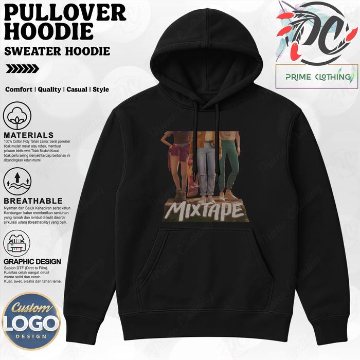 HOODIE DEWASA PULLOVER HOODIE SWEATER HOODIE HITAM LOGO CUSTOM DESIGN GAME MIXTAPE