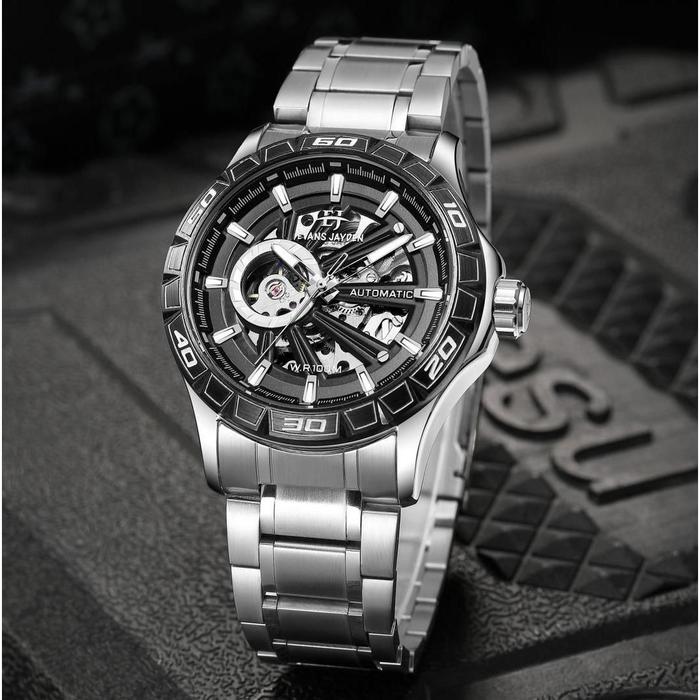 jam tangan Evans Jayden Jam Tangan Pria 9565 Rantai Automatic Movement Stainless Steel Kaca Sapphire