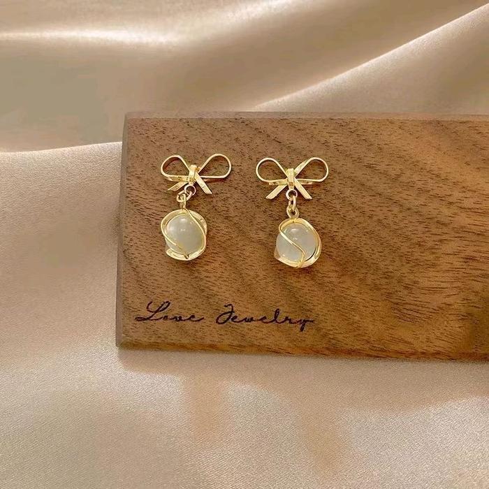 Anting S925 Ribbon Jade Gold Hijau Tosca Anting Fashion Wanita