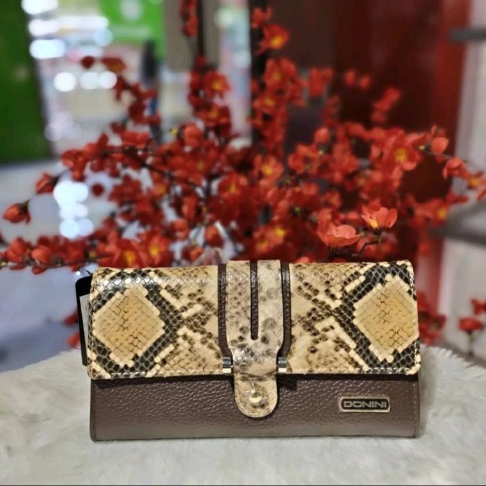 Donini Porti Medio Wallet kode 011 dompet material kulit sapi kombinasi print phyton