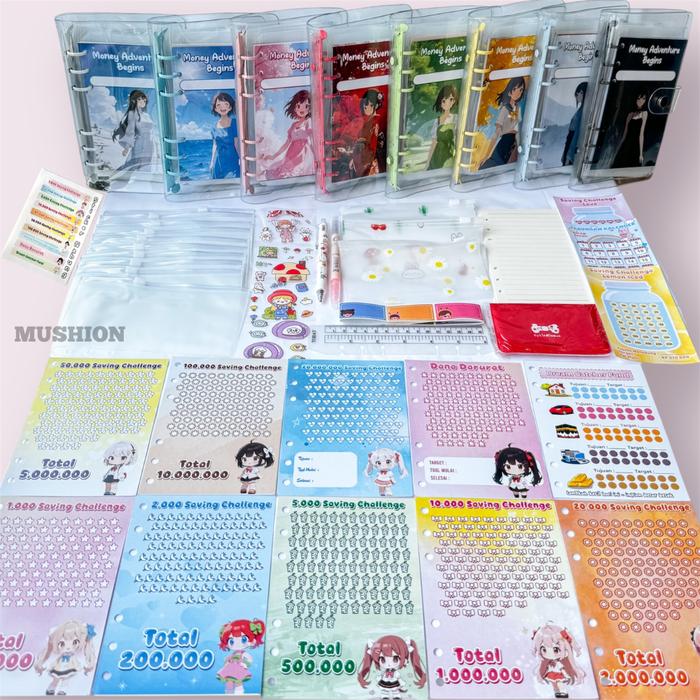 Mushion Binder Anime Keuangan Saving Challenge Paket Nabung 10 Ziplock Dompet Tabungan A6