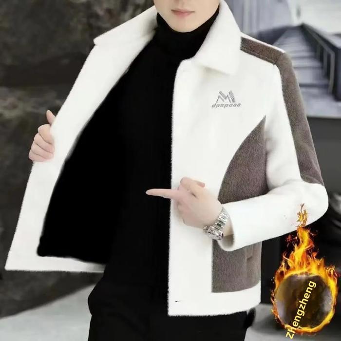 High-End Men's Woolen Jacket Faux Fur Lined Thickened Winter Fashion Mink Velvet Collar Warm Woolen