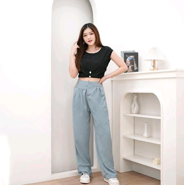 CL 623 - Korean premium pants, Panjang kulot wanita highwaist, karet nyaman bagian belakang, dua kan