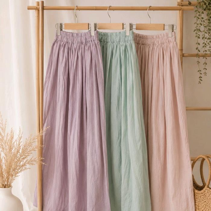 Rok katun Linen /Rok Payung / Rok Jumbo / Rok Wanita