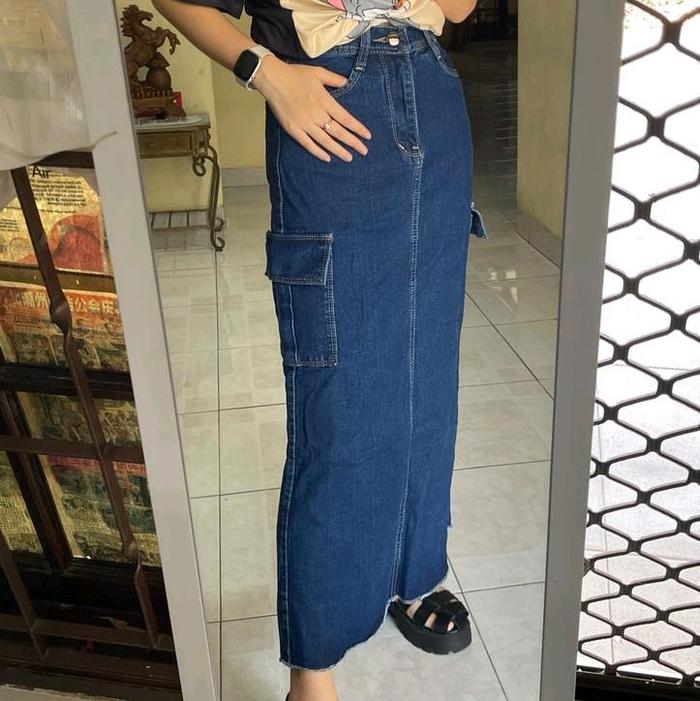 Rok cargo jeans Ckey premium wanita terlaris vintage terkini