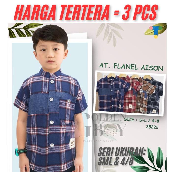 [GROSIR, HARGA TERTERA 3PCS] Atasan Baju Kemeja Anak Cowo Flanel / Katun pergi Adem kotak hem pendek