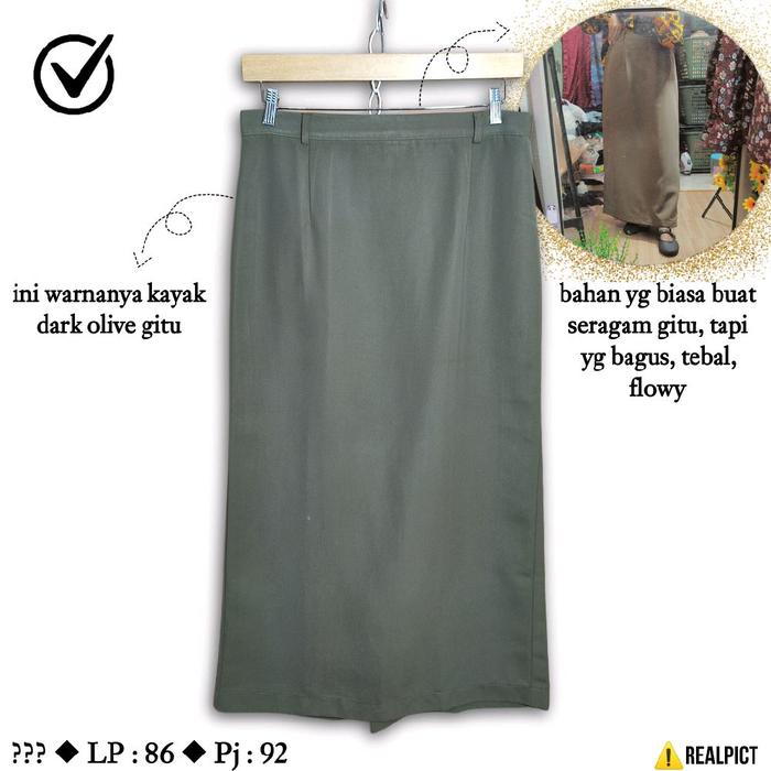 Rok Span Polos Size L Olive Tua Formal Panjang Kantor Kerja Guru Seragam Bawahan Wanita Muslimah Dew