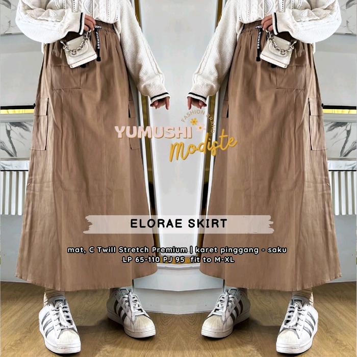 Elorae skirt bahan twill streatch premium pinggang karet saku