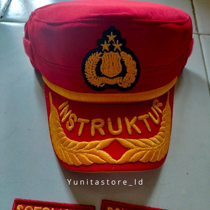 topi pilkep pamen spn instruktur merah full kain halus premium lidah topi list kuning warna menyala