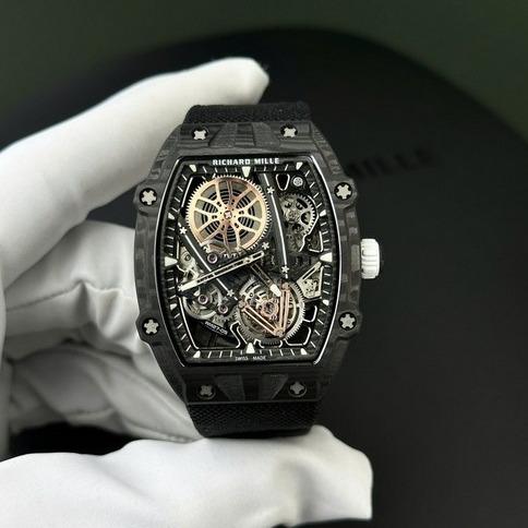 RM27-05 JAM TANGAN AUTOMATIC SWISS CARBON CASE NYLON STRAP RM 27 FULL BLACK SWISS CLONE