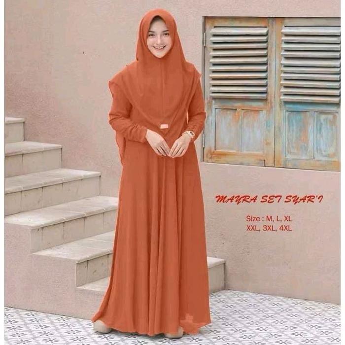Mayra -  FREE HIJAB Gamis syari 2 layer S M L XL 2XL 3XL jumbo muslim wanita warna bata teracota ter