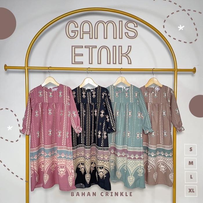 ￼3-7th GAMIS ETNIK CRINKLE PRINT BUSANA MUSLIM ANAK PEREMPUAN JUBAH LONG DRESS