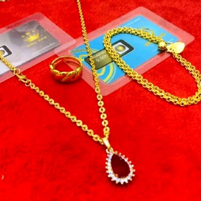 SET PERHIASAN LENGKAP DEWASA SET KALUNG LIONTIN GELANG CINCIN DAN ANTING SET MATA MERAH TITANIUM ANT