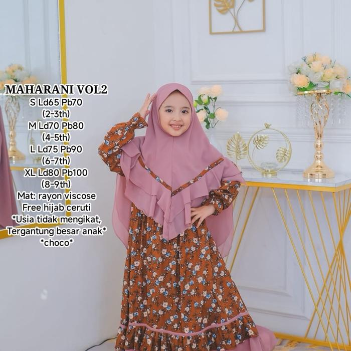 Gamis Anak Maharani Bahan Rayon Merk Saemen + Hijab Gratis - Setelan, Motif, Remaja, Lebaran, Katun,