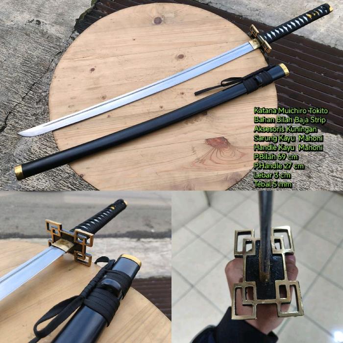 Katana Muichiro Tokito Bahan Bilang Baja Strip Aksesoris Kuninginan Sarung Kayu Mahoni Handle Kayu M