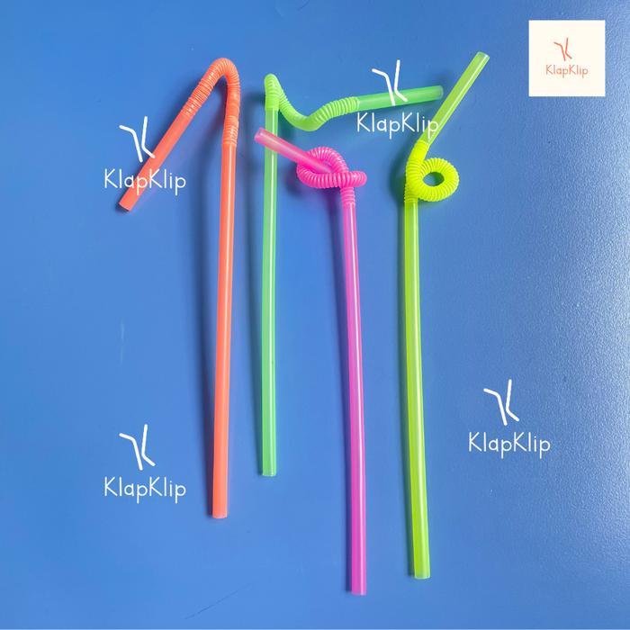 1pack = 50pcs Sedotan Spiral Fun Straw / Sedotan Warna / Sedotan Flexible Puding - Sedotan Unik Warn