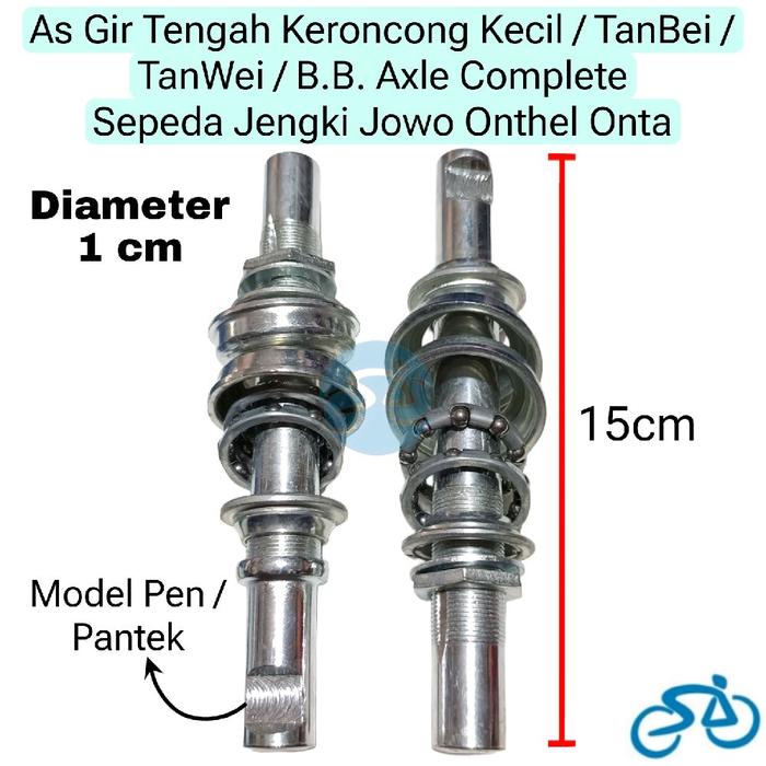 As Tengah Komplit Keroncong Kroncong Kecil TanBei TanWei B.B. Axle Complete Sepeda Jengki Jowo Jawa 