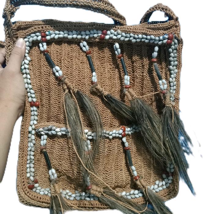 Tas Asmat dari serat kulit kayu asli