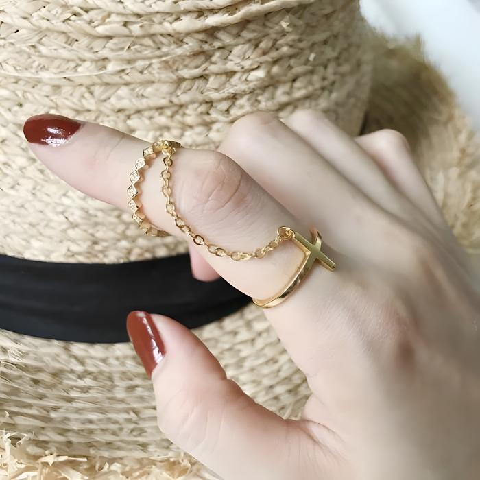 Dear Me - Croix Ring (925 Sterling Silver 14K Gold Plating & Crystal) Cincin