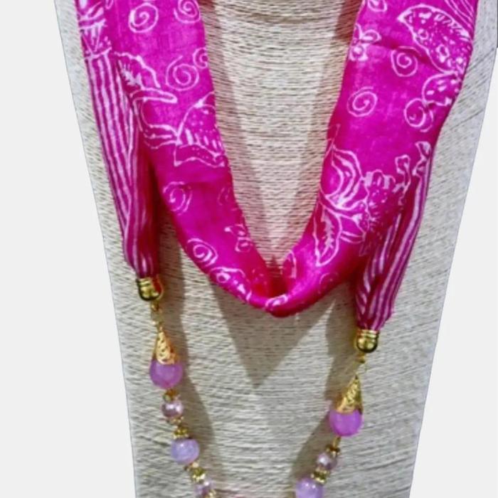 Scraft Sutera Pink variasi Batu Alam A1 - Kain Asli Sutera Lebar 20 cm Panjang 150 cm Cocok untuk Ac