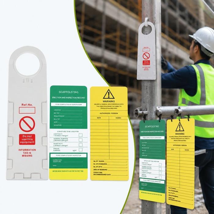 Scaffolding Tag Versi Bahasa Inggris 1 Set Lengkap Holder & Kartu Tag Inspeksi K3 ABS PVC