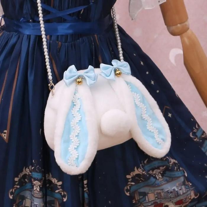Tas Wanita Tas Selempang Telinga Lop Kelinci Mewah Lucu Mainan Tas Tangan Lonceng Busur Ekor Kelinci