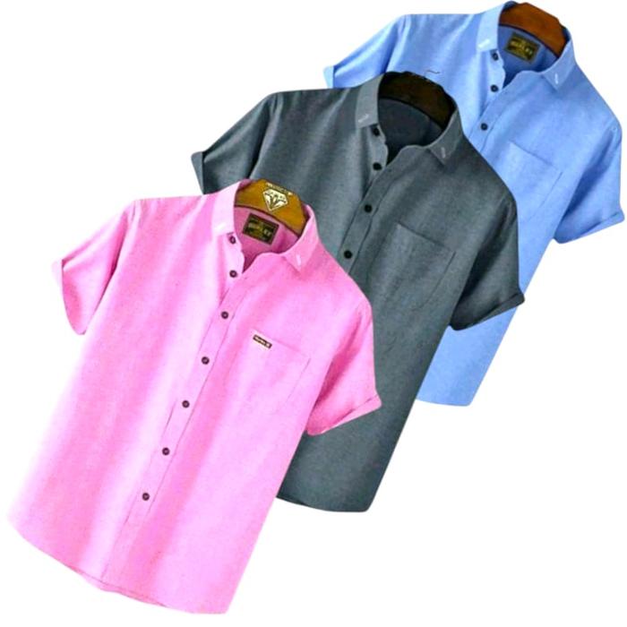 Kemeja Polos Pria Lengan Pendek Katun Baju Distro Cowok Hem