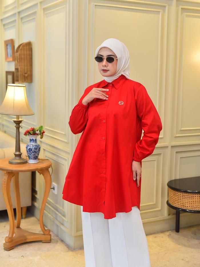 Tunik Katun Jepang Premium Kemeja Wanita Lengan Panjang Polos Elegan