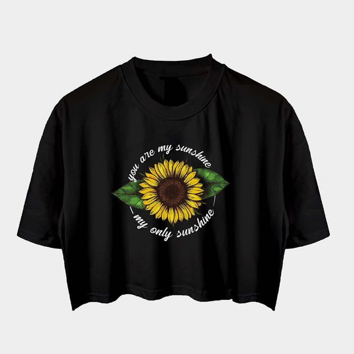 Baju Crop Top Wanita Motif Sun Flower Dengan Tiga Variasi Sablon Kaos Oversize Crop Tee // Baju Crop