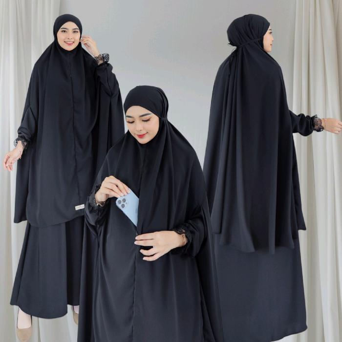 Set Gamis Putih Syari Set Khimar Saku Bahan wolfis lux