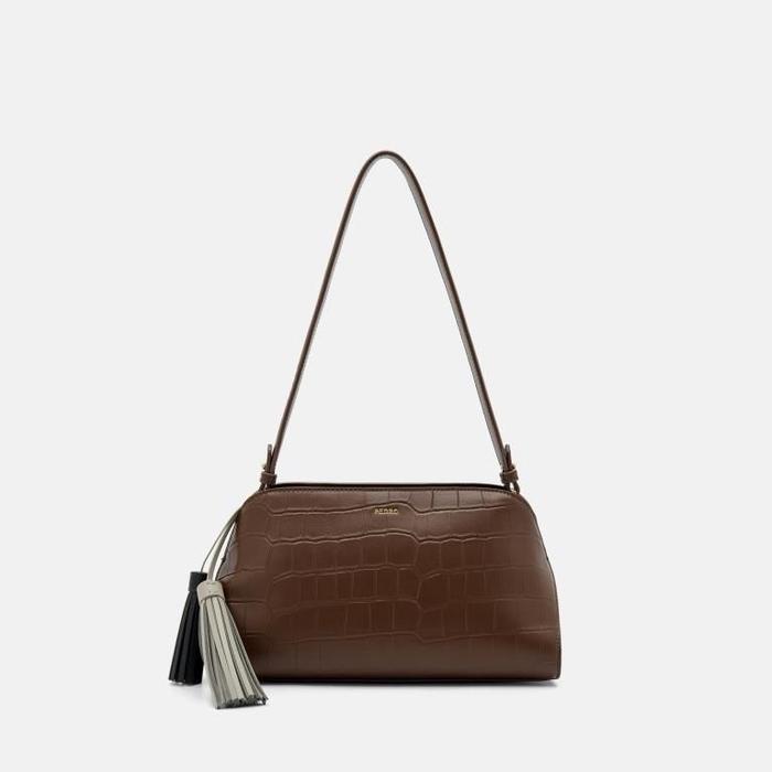 Tas Wanita Selempang P*dro Original dengan Desain Crocodile dan Tassel Elegan