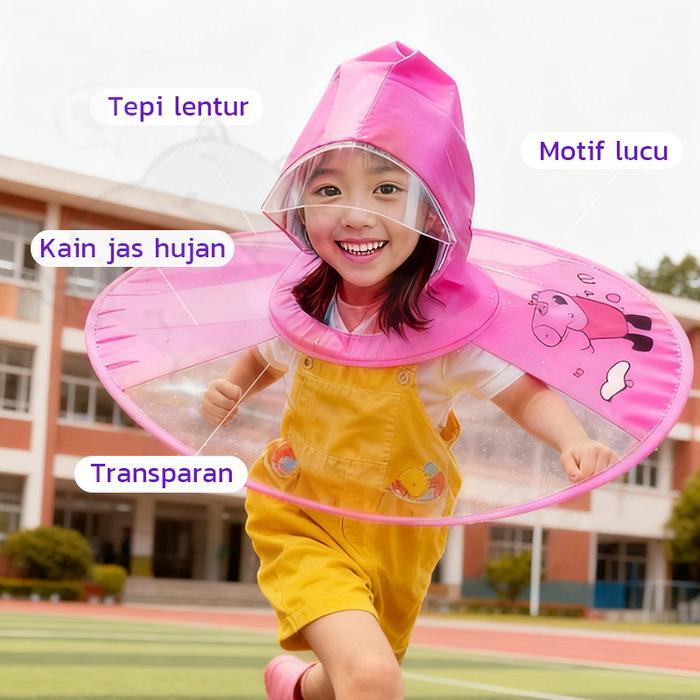 BERMUTU HIPPOLANDJaket Hujan Bebek Kuning Kecil Berbentuk Piring Terbang, Topi Payung Gaya Cape untu