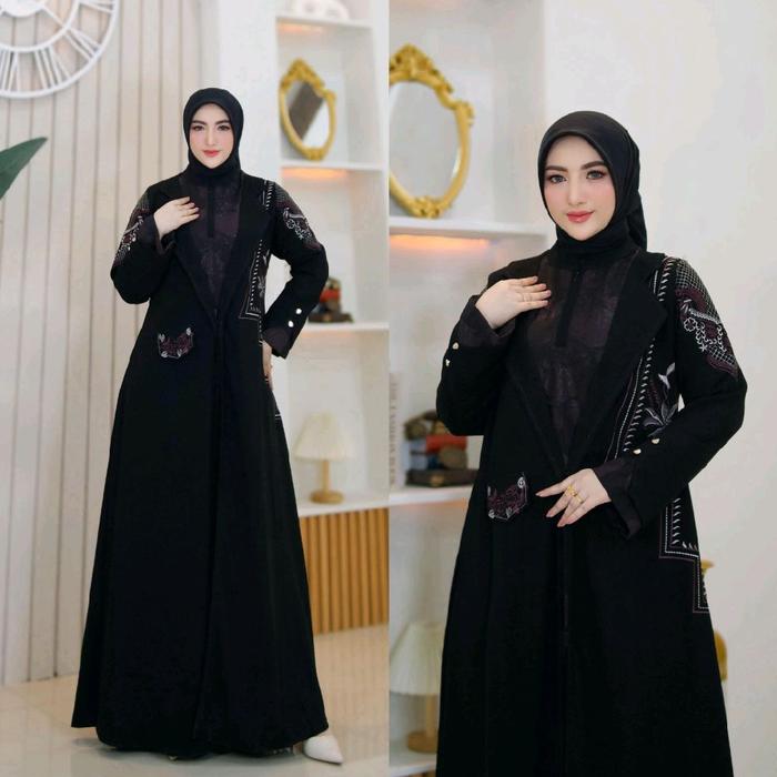 ABAYA SULTAN BAHAN JETBLACK MIX HIKMAT TURKI NON HIJAB