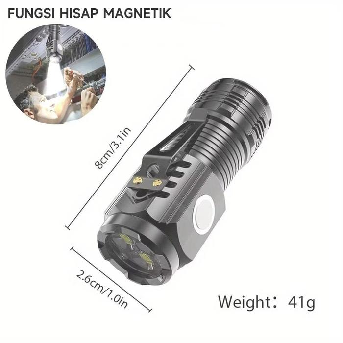 Senter LED Super Terang Senter Mini Senter Swat Senter 3 LED Lampu Senter Mini 5 Mode Cas Clip LED