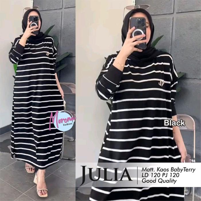 JULIA GAMIS WANITA BAHAN SPANDEK PREMIUM MOTIF GARIS SALUR