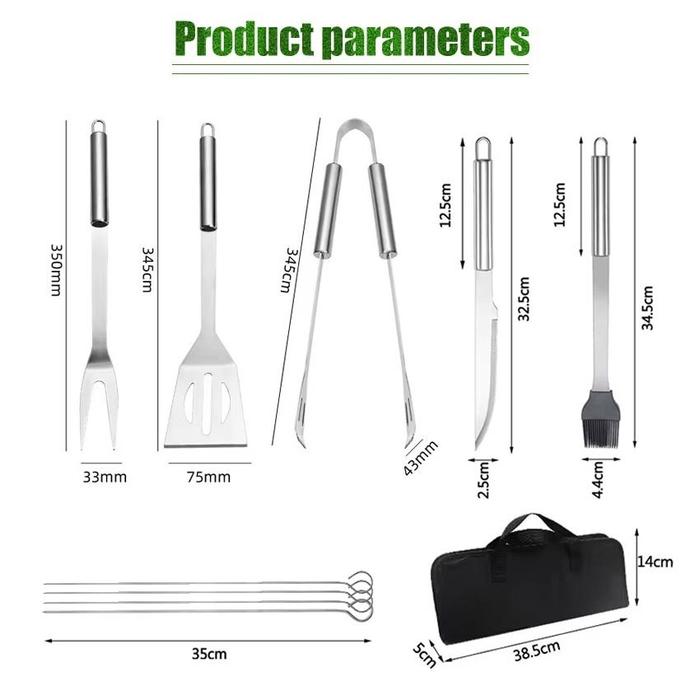 10in1 Peralatan BBQ Lengkap Stainless Portabel Alat Panggang Daging Spatula Grill Set