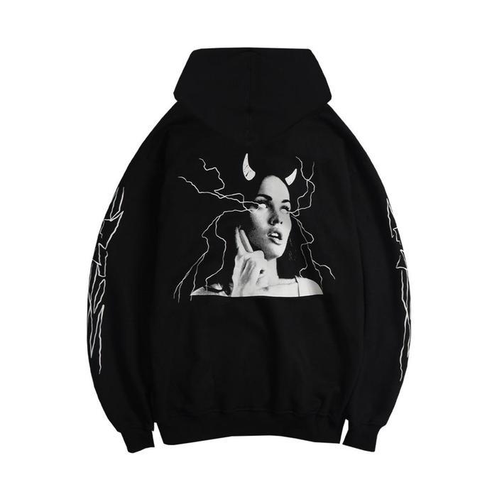 MRJN - Black Hoodie Women  basic  sweater Fleece Wanita Crewneck Tebal Oversize Panjang Hitam Zipper