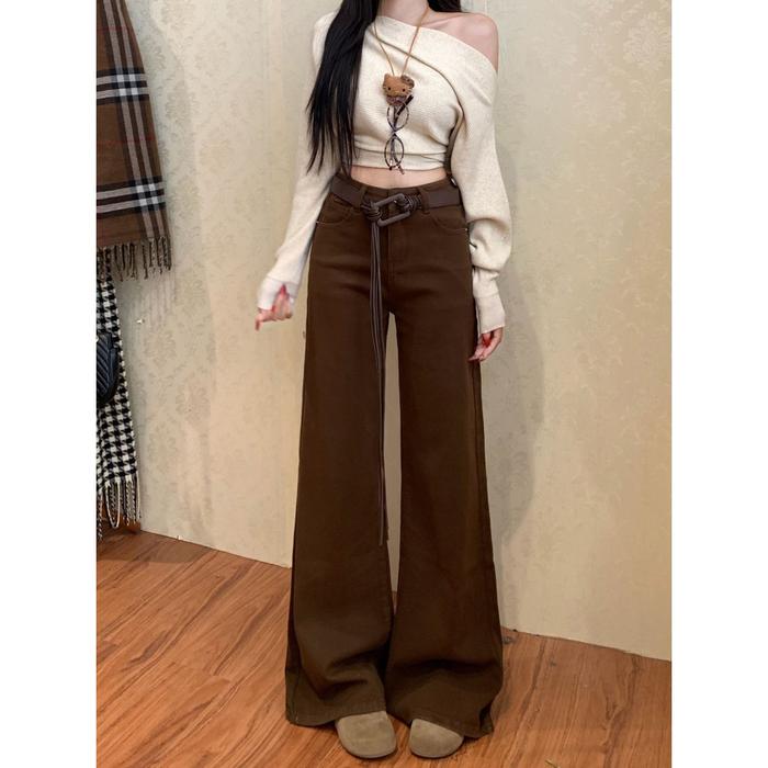 LL Jeans Coklat Highwaist Cutbray Celana Jeans Wanita Loose Celana Jins Korea Premium (realpict)